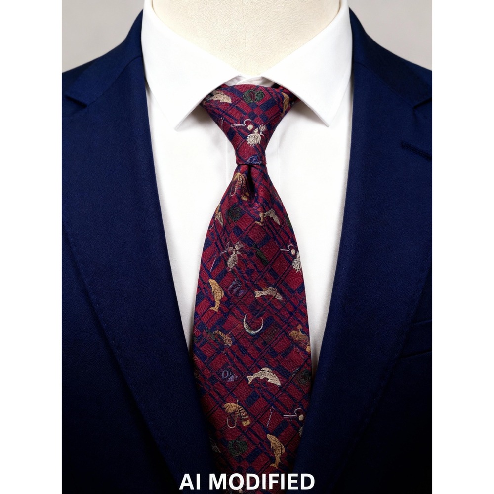 Fisherman's Delight Eddie Bauer Fly Fishing Tie 100% Silk USA Made | Casual Wear